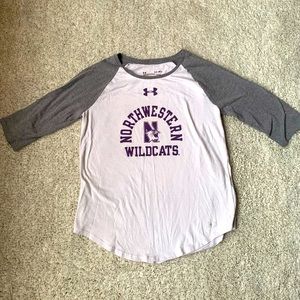 🎇🎆3for&9 Northwestern University Girls raglan shirt; large; white,gray, purple